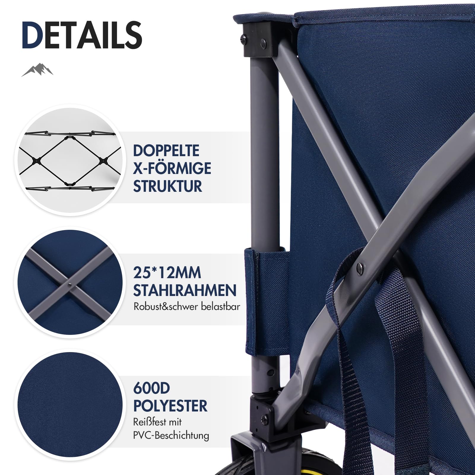 Portal Bollerwagen faltbar XXXL 400L 160kg belastbar Groß Handwagen mit Getränkehalter Seitentasche Transportwagen Leiterwagen klappbar Strandwagen Faltwagen für Garten Camping Festival Blau