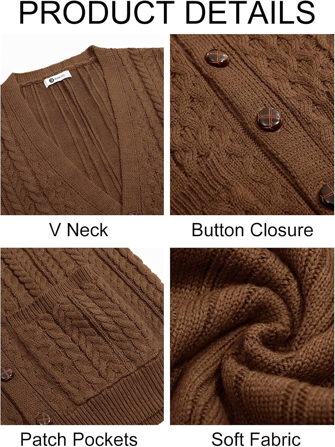 Runcati Mens Cardigan Sweater Casual Cable Knitted V Neck Button Down Winter Sweaters - Image 5