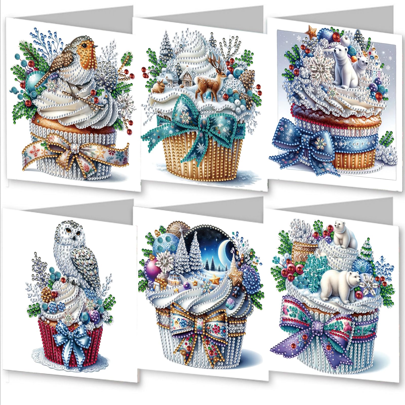 AYUCHYN ART 6 Pack Happy Birthday Mixed Greeting Cards Cake | 5D DIY Diamond Painting Crystal Art Cards Making Kit with Envelopes & Full Tools | Xmas Cards Gift Postcards for Handmade 30*15cm (Cake)