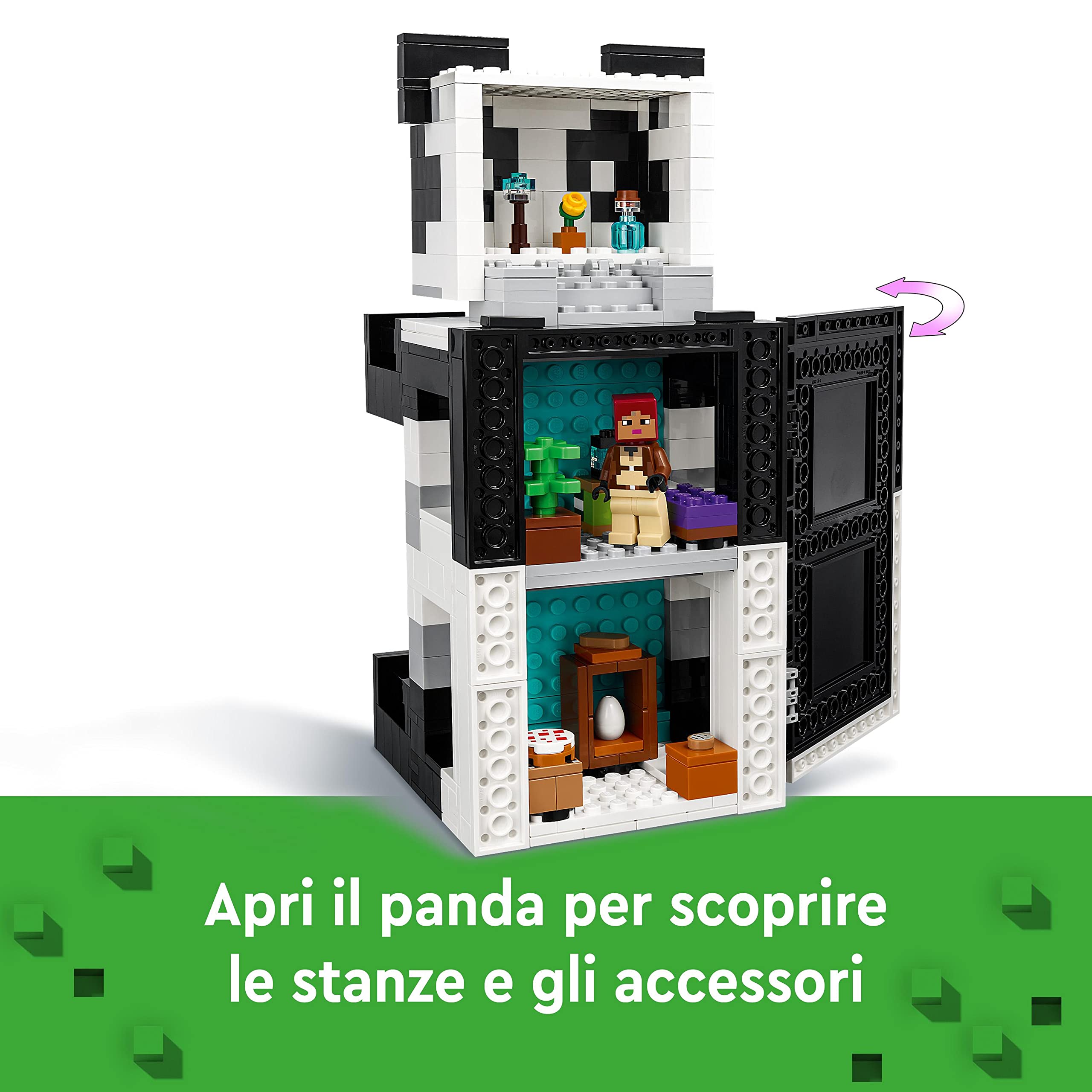 LEGO Minecraft Il Rifugio del Panda, Modellino da Costruire di Casa Giocattolo con Personaggi e Animali, Giochi per Bambini, Ragazzi e Ragazze, Idea Regalo 21245