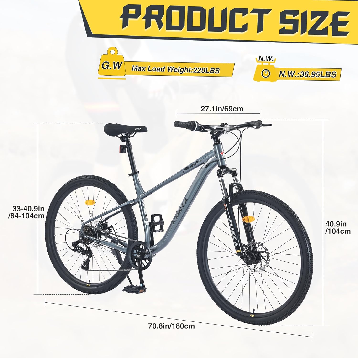 Mountain Bikes for Men&Women,Single Speeds 29 Inch Mountain Bicycles with Suspension Fork,Double Disc Brakes,17 Inch Steel Frame