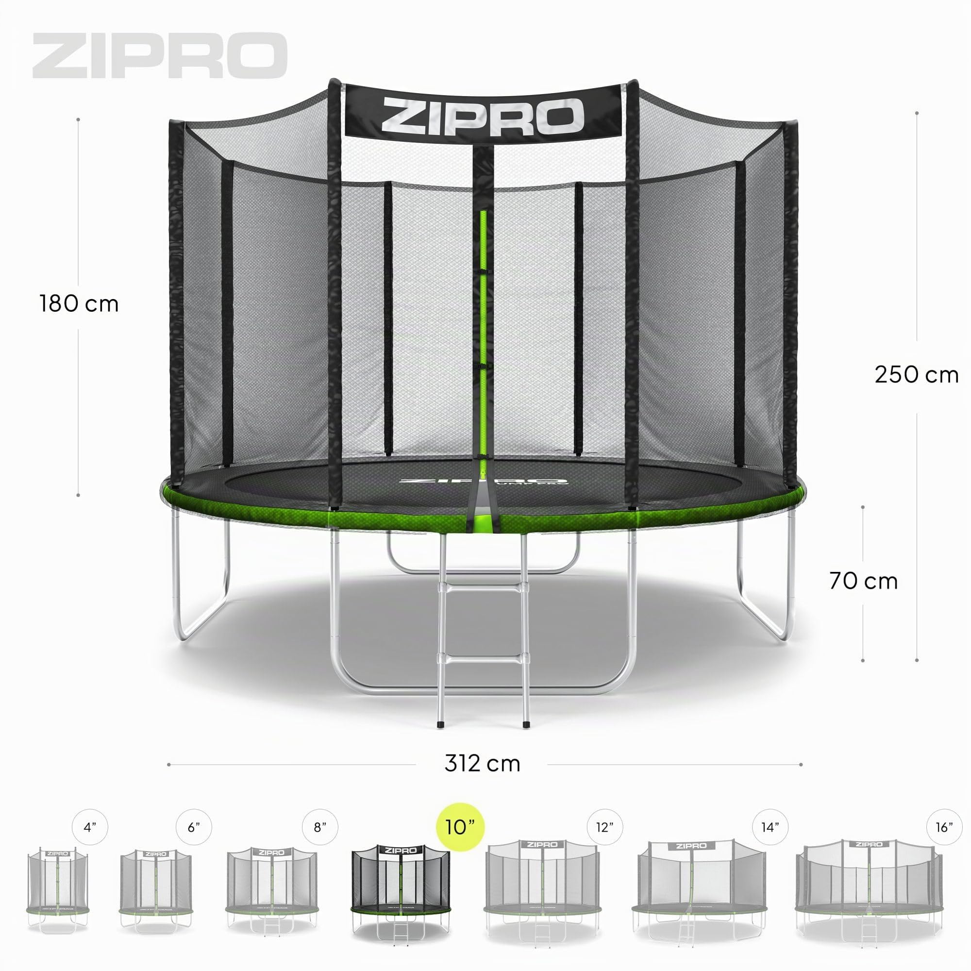 ZIPRO JumpPro Out Trampolin Outdoor, Gartentrampolin für Kinder, mit Außennetz, Wetterfest, UV-Schutz, Einfache Montage, Belastbar