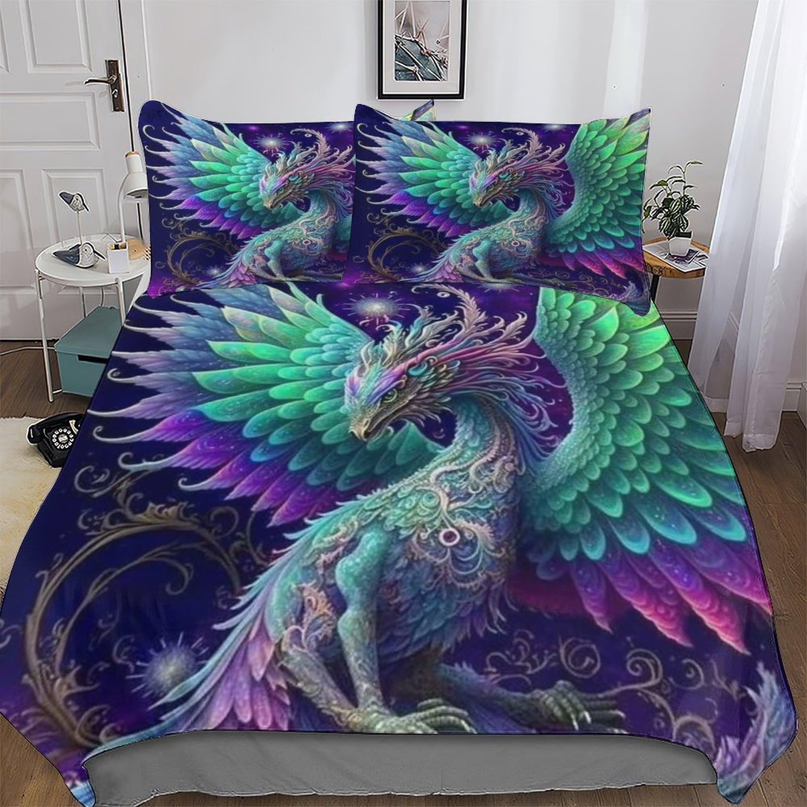 Housse de couette 200x200 microfibre ptérosaure lit double 3 pièces