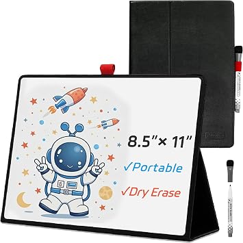 Portable White Board, 8.5 x 11 Inches, Small Dry Erase Board, Mini Portable whiteboard,Anti-Ghosting Surface, Smart Reusable Foldable for Kids Shool Students Office Home Travel Black