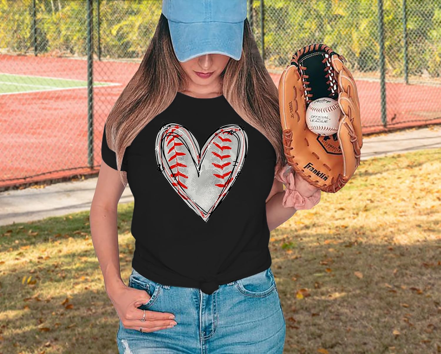 PECHAR Baseball Shirts Women Baseball Mom Shirt Tee Baseball Heart Graphic Tee Game Day Gifts Funny Short Sleeve Top - Image 4