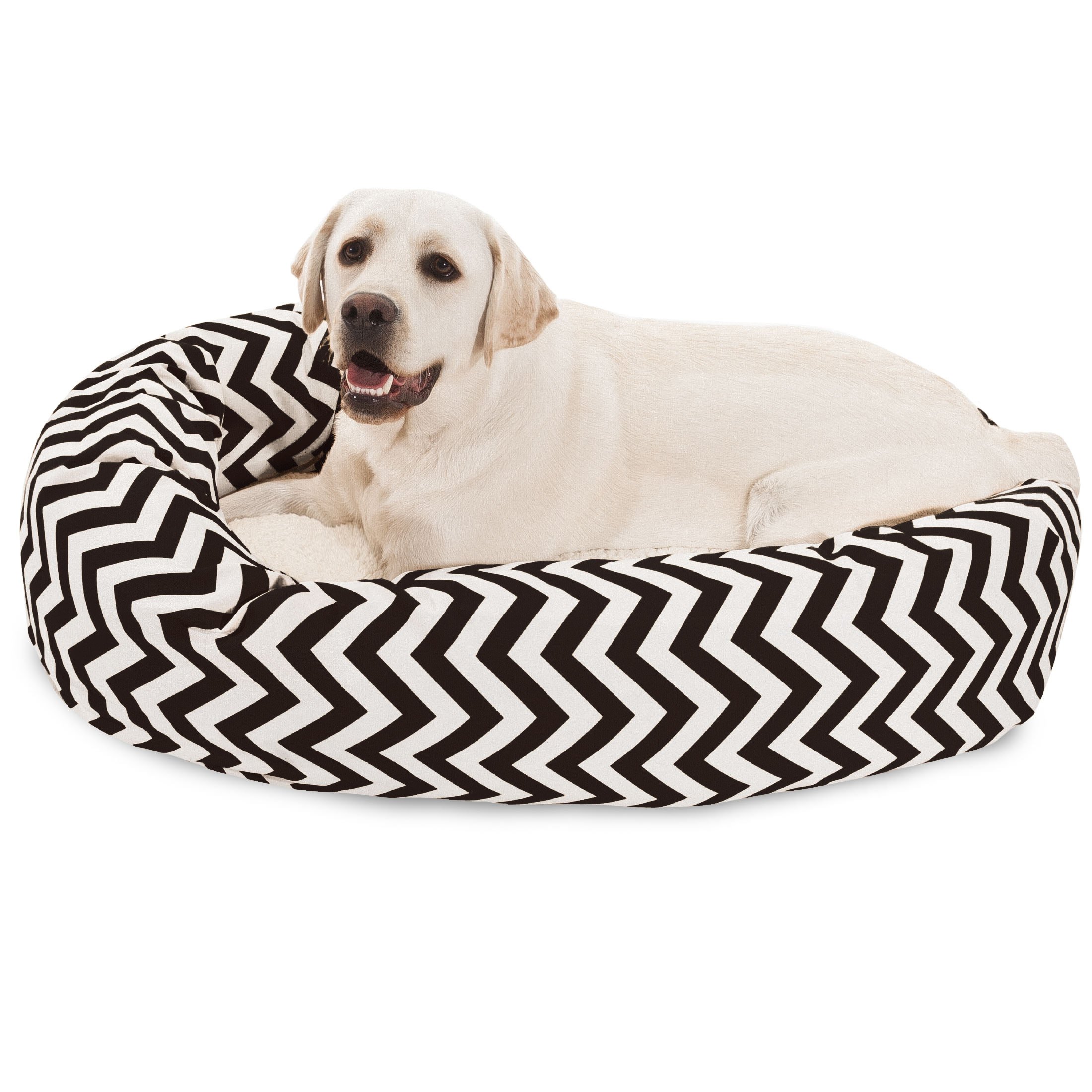 Majestic Pet 40 Inch Chevron Sherpa Calming Dog Bed Washable – Cozy Soft Round Pet Bed with Spine for Head Support - Fluffy Donut Bed 40x29x9 (inch) – Large - Black