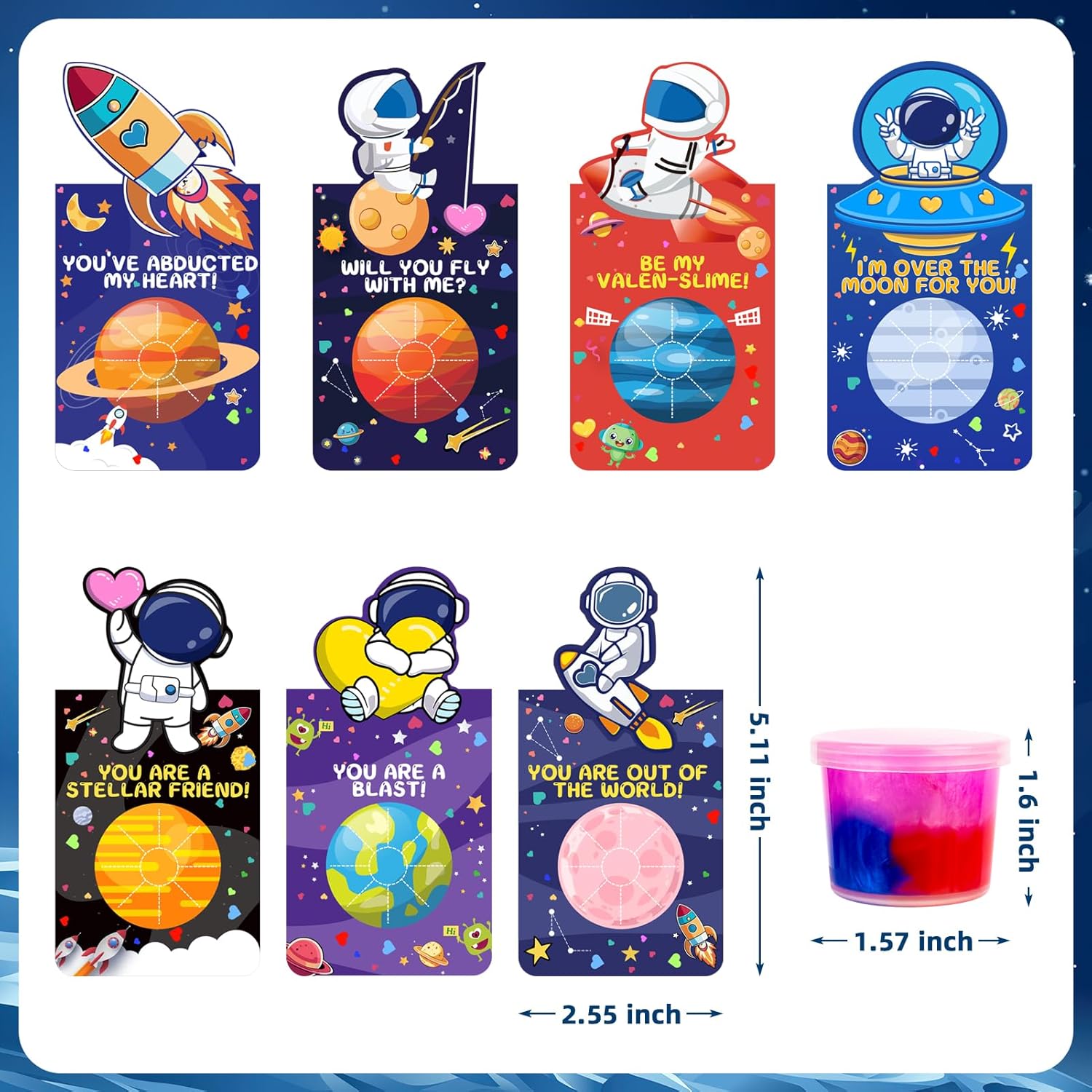 28 Pack Valentines Day Gift for Kids, Galaxy Slime Stress Relief Fidget Toy with Valentine's Day Cards, Valentines for Kids Classroom, School Valentine Party Favors