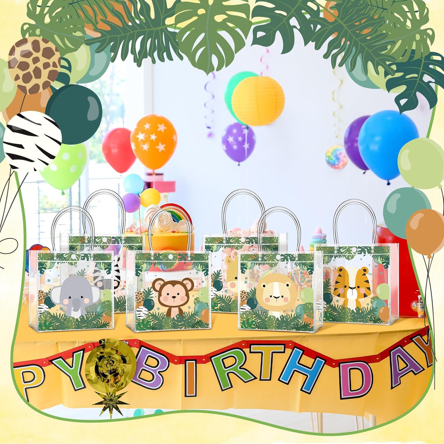 Aliceset 24 Pcs Safari Gift Bags with Handle Clear PVC Wild Animals Candy Treat Goodies Tote Bags for Summer Jungle Birthday Party Baby Shower Favor Supplies - Image 7