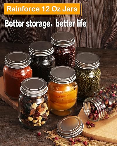 Miniatura 9 de Tarros de cristal de 12 onzas con tapas boca regular paquete de 20 tarros de masón de 12 onzas para manualidades preparación de comidas tarros de