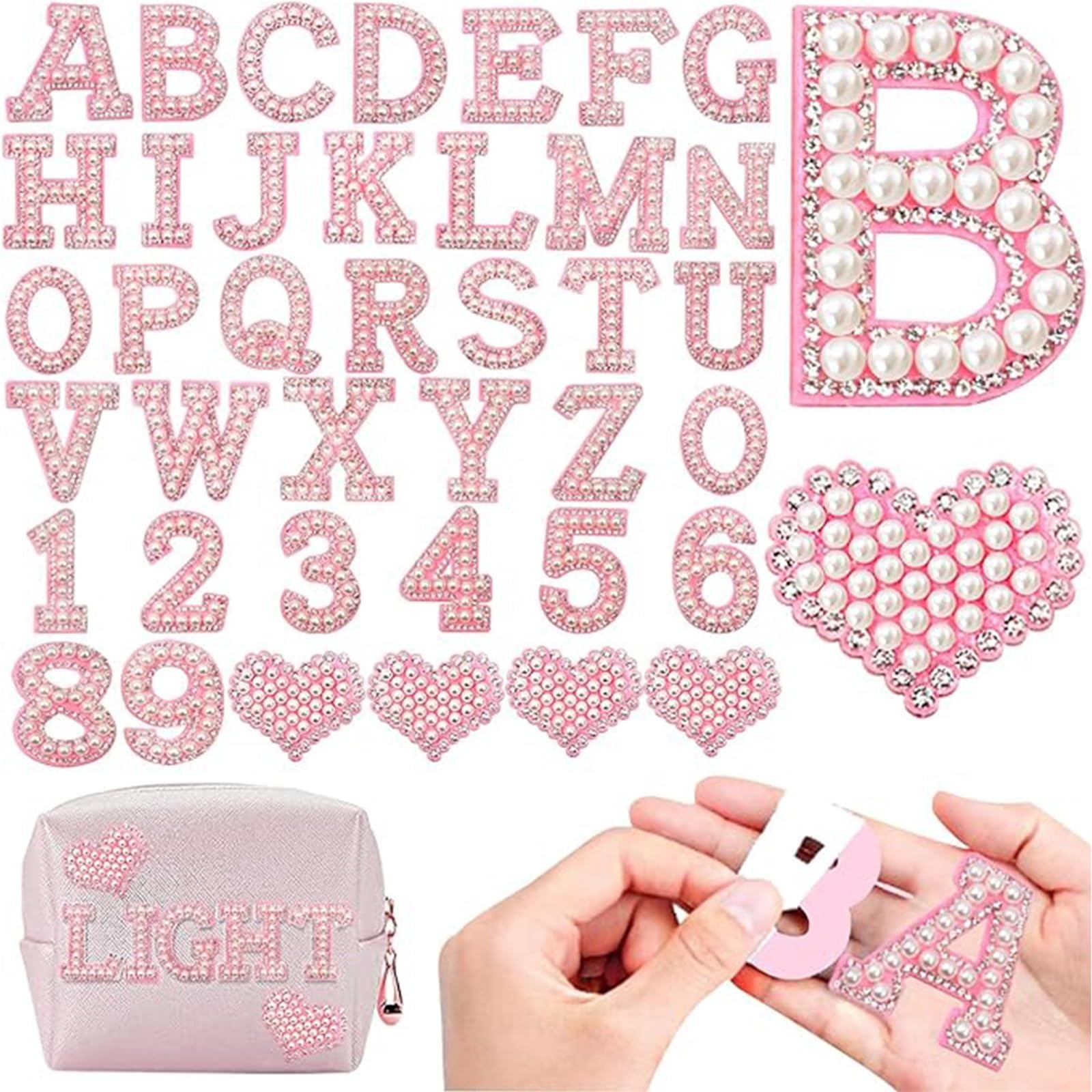 Aufnäher zum Aufbügeln für Kleidung, 2 Sets mit Buchstaben A-Z, englische Buchstaben, Glitzer, Perlen, Strass, Reparatur, bestickte Applikationen, Aufnäher für selbstgemachte Kleidung, Taschen, Hüte