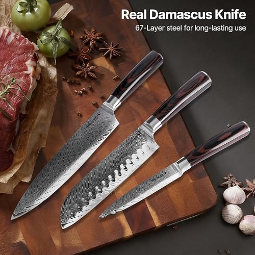 Miniatura 6 de Damascus Knife Set, 3PCS High Carbon Professional Japanese Knives with Ergonomic Handle,VG10 Steel Core Chef Knife Set for Gift for Mom Dad
