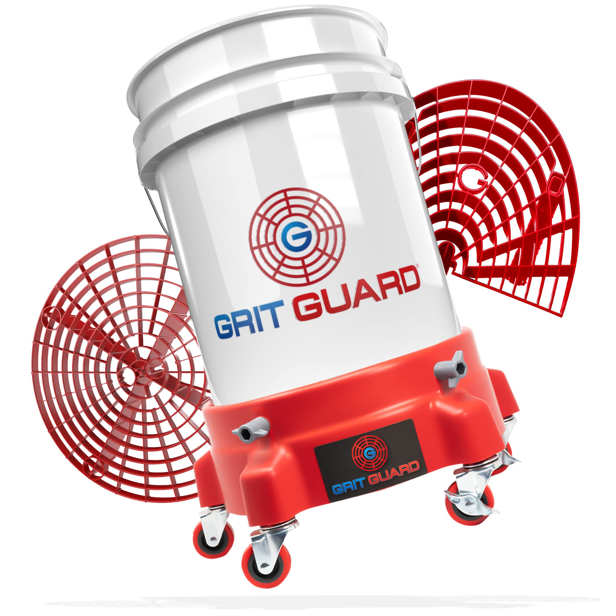 detailmate Juego profesional de cubo de lavado GRITGUARD | US 5 GAL Bucket + Grit Guard Washboard + Grit Guard Dolly Carro para cubo + Grit Guard | Ideal para el lavado a mano en el coche o moto