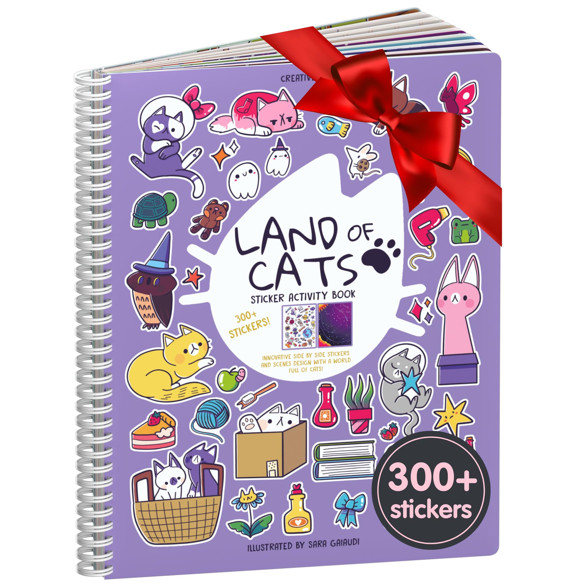 Land of Cats Sticker + Coloring Book (300+ Cat Stickers for Kids & 8 Scenes) by Cupkin, Side by Side Activity Book Design, Cat Sticker Books Kids Ages 4-8, Also Great for Older Boys & Girls