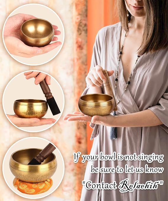 Relaehih Tibetan Singing Bowls, Meditation Chakra Sound Bowl Set
