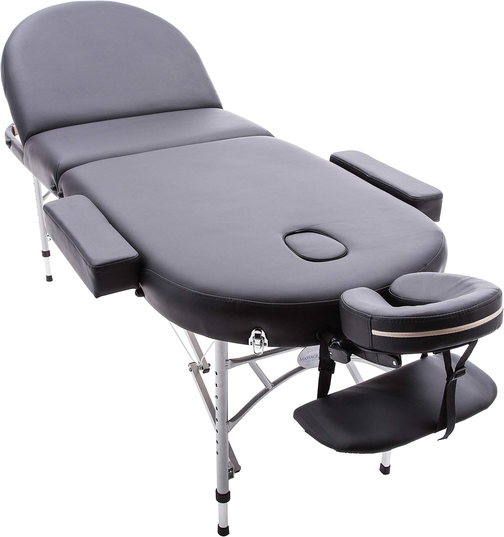 Consort 7cm Padding Oval Massage Table with Extra Stable Aluminium Reiki Frame and Adjustable Backrest - Black