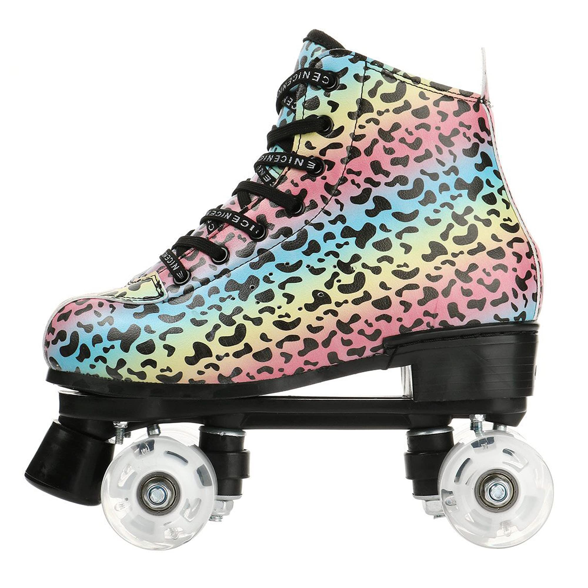 Patins à roulettes à la Mode pour Adultes, Tige en Cuir PU Léopard de Couleur, Bottes à roulettes Classiques à Double Rangée pour Débutants en Plein Air, Femmes, Hommes et Garçons, Filles