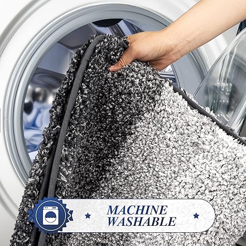 Miniatura 6 de Walensee - Tapete de baño antideslizante, absorbe el agua, de microfibra suave, peluda, lavable a máquina, para regadera, 20 x 32 pulgadas, gris