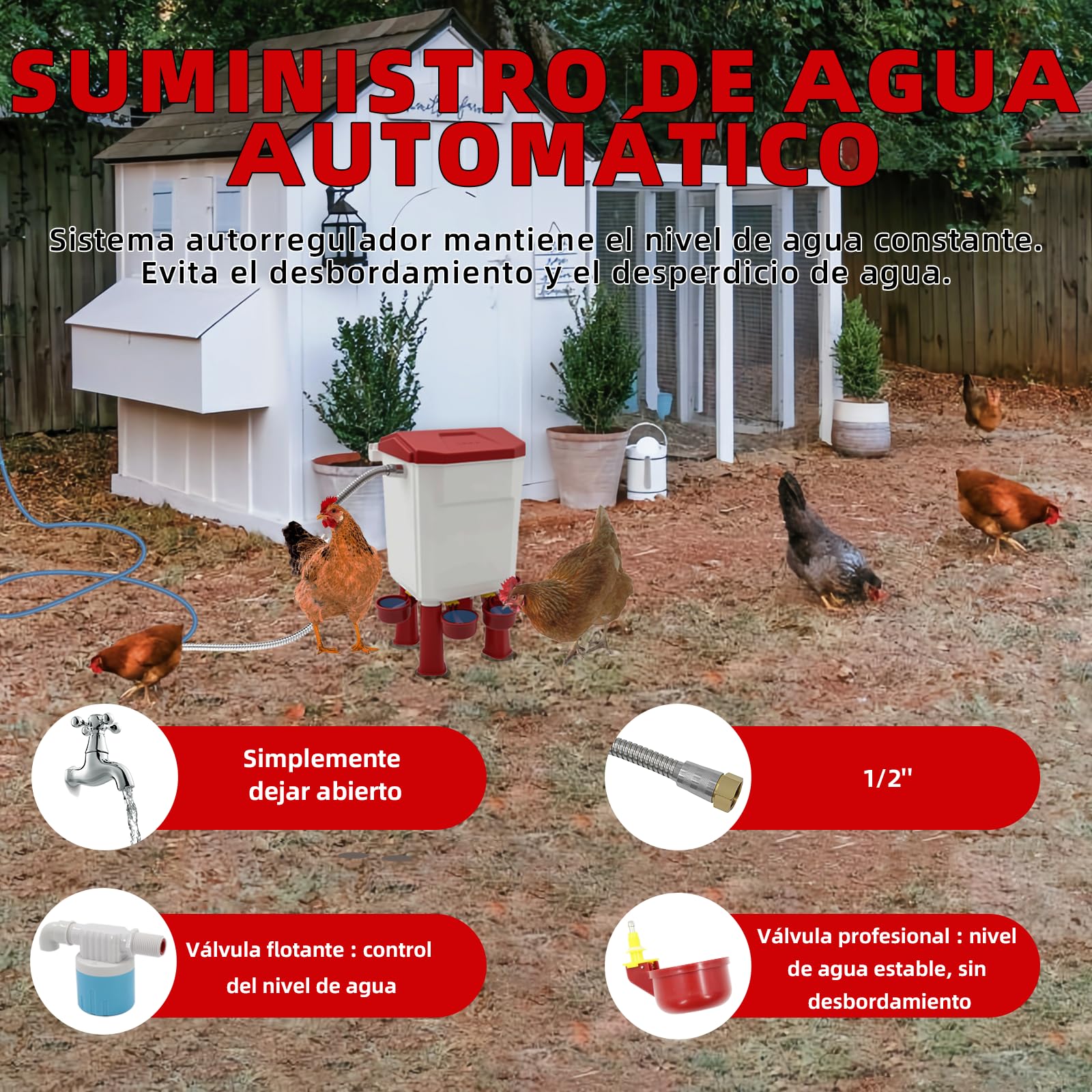 Bebedero automático de 7 litros, bebedero independiente para pollos para patos y gansos, alimentación colgante por gravedad, accesorios de cría de pollos, incluye accesorios