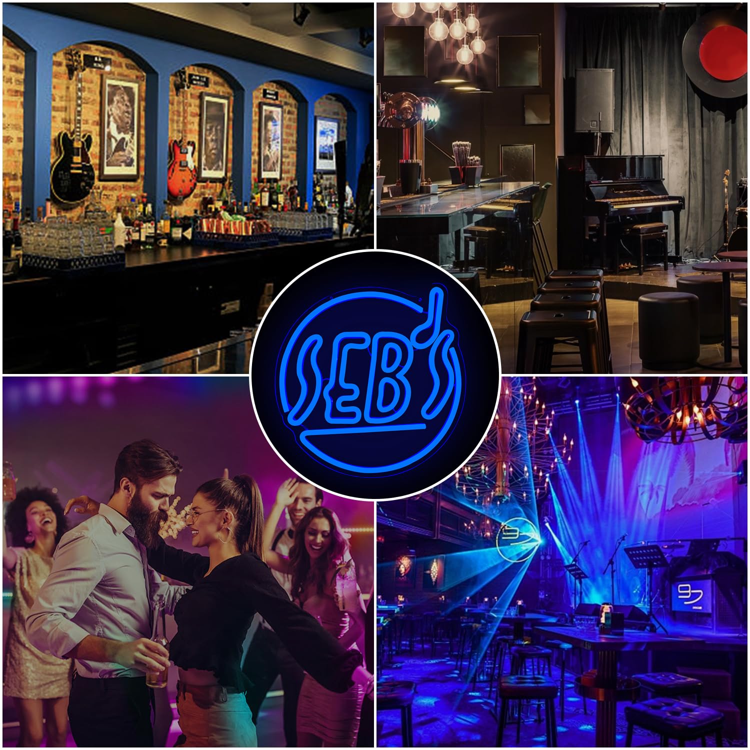 Sebs - Insegna al neon per parete a tema musicale, insegna a LED classica per camera da letto, jazz, pub, blu, decorazione da parete, regalo di Natale per gli amanti del cinema, musica e bar
