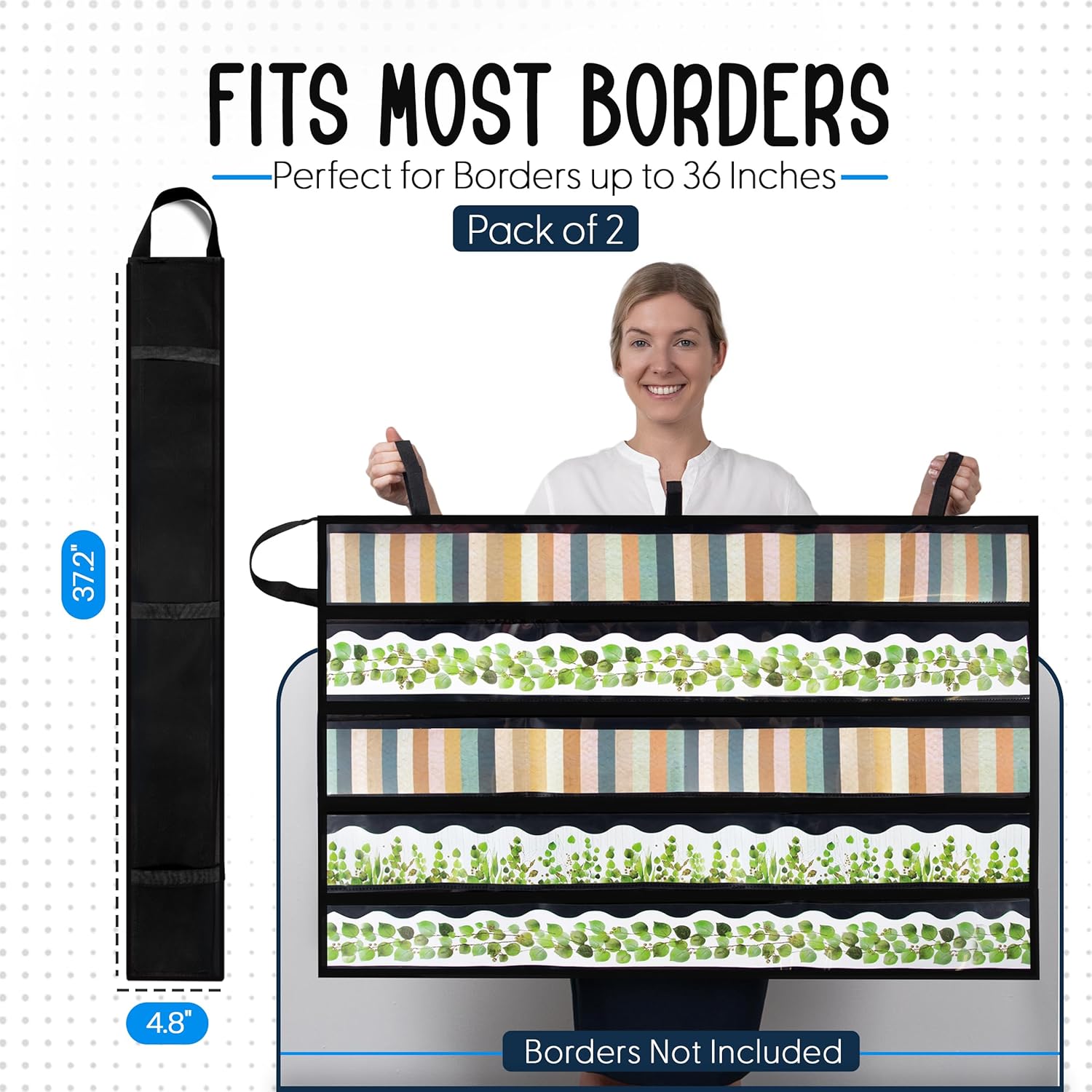 Essex Wares Pack of 2, Bulletin Board Border Storage, Black, 37.5" x 23.8" Unfolded Size - Bulletin Border Storage Pocket Charts for Easy Border Organization, Portable Border Storage Box for Teachers - Image 2