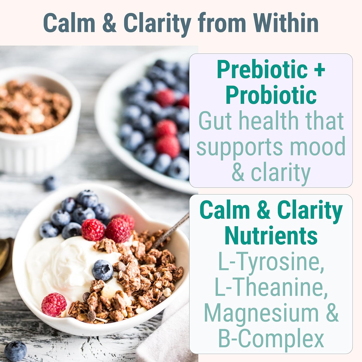 L-Tyrosine L-Theanine Methylated Vitamin B Complex Magnesium Glycinate Probiotic Fiber for Kids Adults Men Women w. Chicory Root Inulin 5-MTHF B12 P5P B6 B9 B5 B3 Powder Capsule Pill Supplement Alt - Image 5