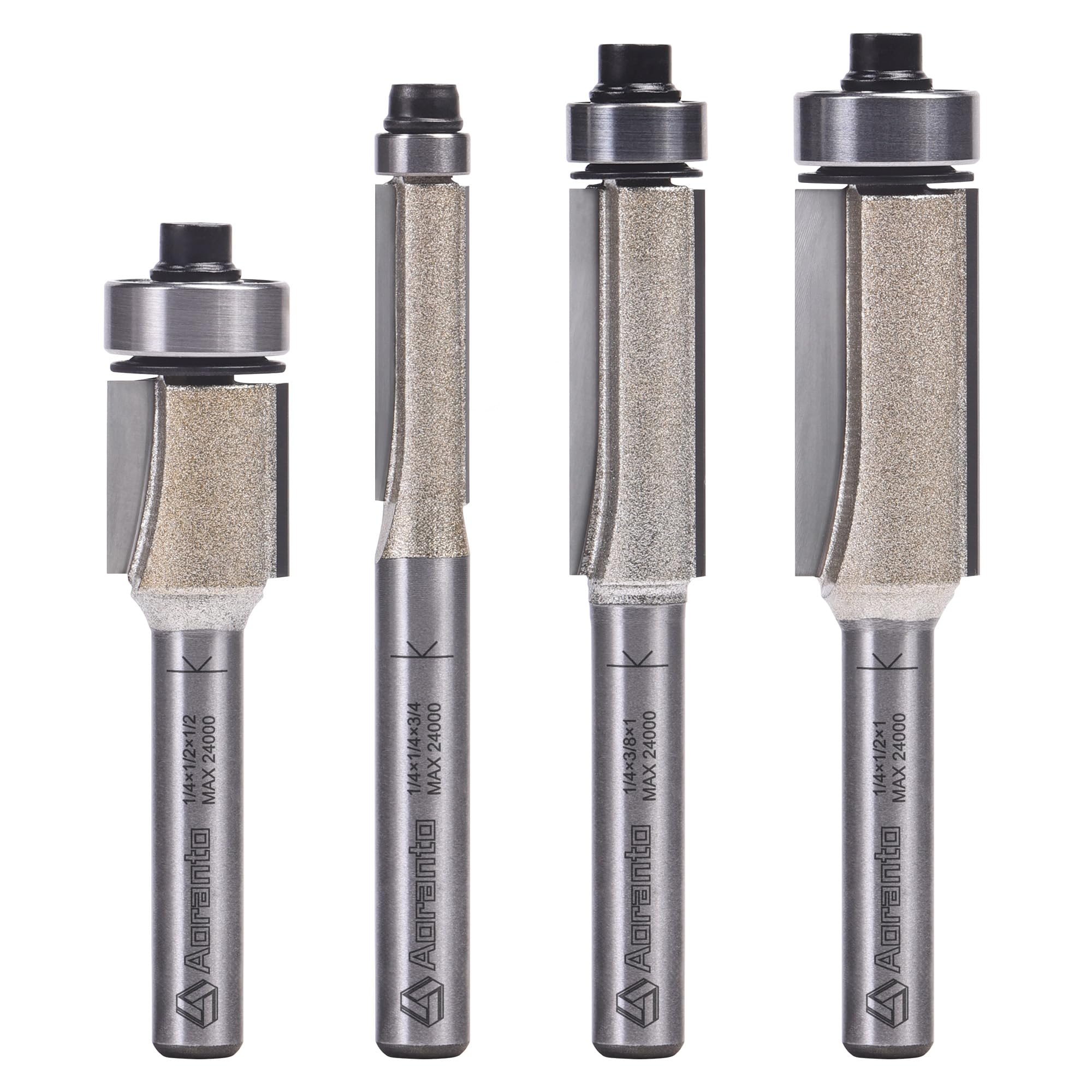 Aoranto 4 Pcs Flush Trim Router Bits 1/4" Shank, Cutting Diameter: 1/4", 1/2", 1/2", 3/8", Useful for Laminate Work or Template and Pattern Work