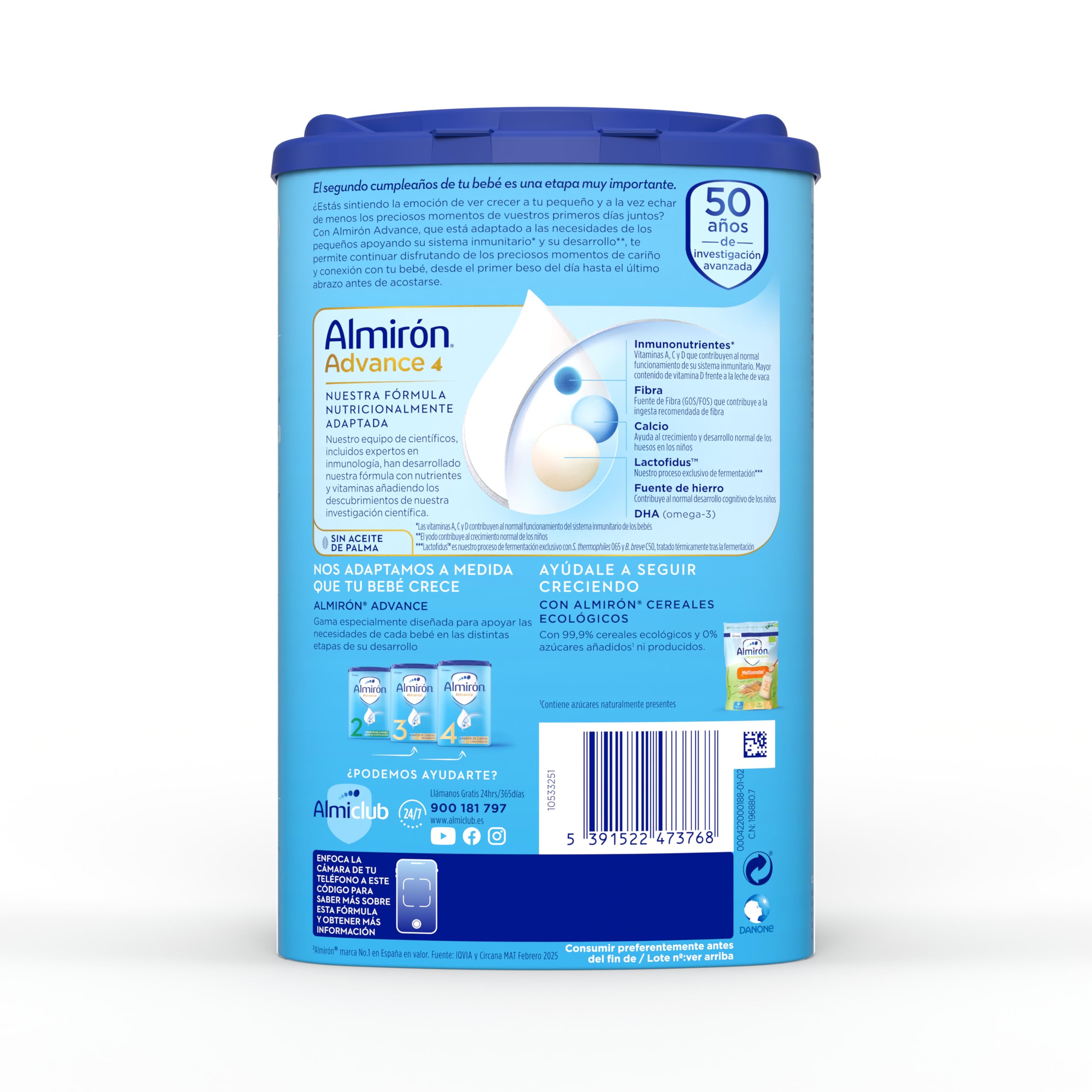 Almirón Advance 4 ,Leche de Crecimiento en Polvo para Bebé desde los 24 Meses, 800g