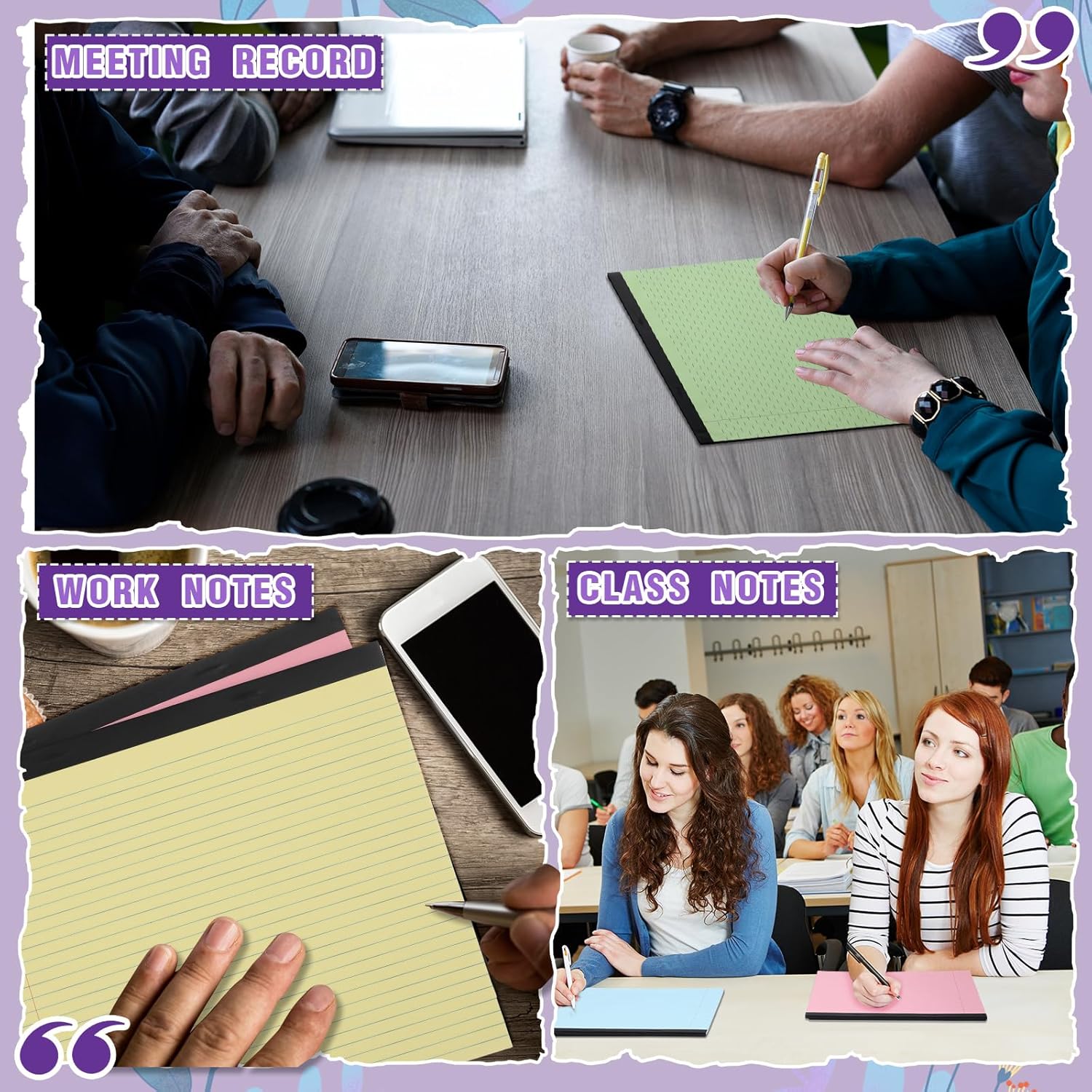 Lincia 6 Pcs 11" x 9.5" Legal Pads College Ruled Notepad Landscape Notebook Horizontal Lined Notebook 80 Gsm Assorted Colors Paper Pastel Writing Pads for School Office, 40 Sheet (Bright Color) - Image 5