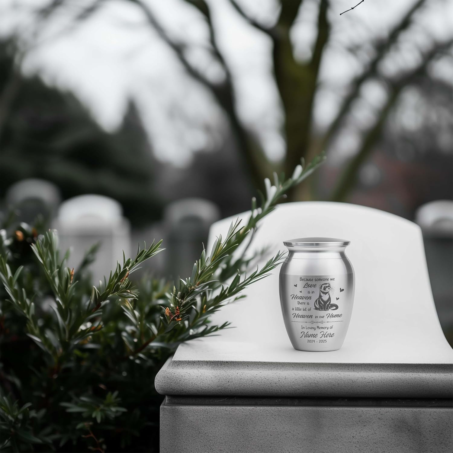 Artsy Woodsy Ferret Urn - Personalized Mini Urn - Pet Memorial Gifts Mini Urn Stainless Steel Remembrance Keepsake Urns for Pet Ashes 2.56 x 1.77, Loss of Pet Sympathy Gift (03, 2.56 x 1.77)