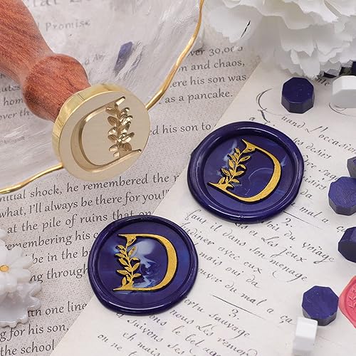Miniatura 4 de SWANGSA Sello de cera con letra inicial del alfabeto D, elegante sello de letras botánicas vintage para invitación de fiesta de boda, envoltura de