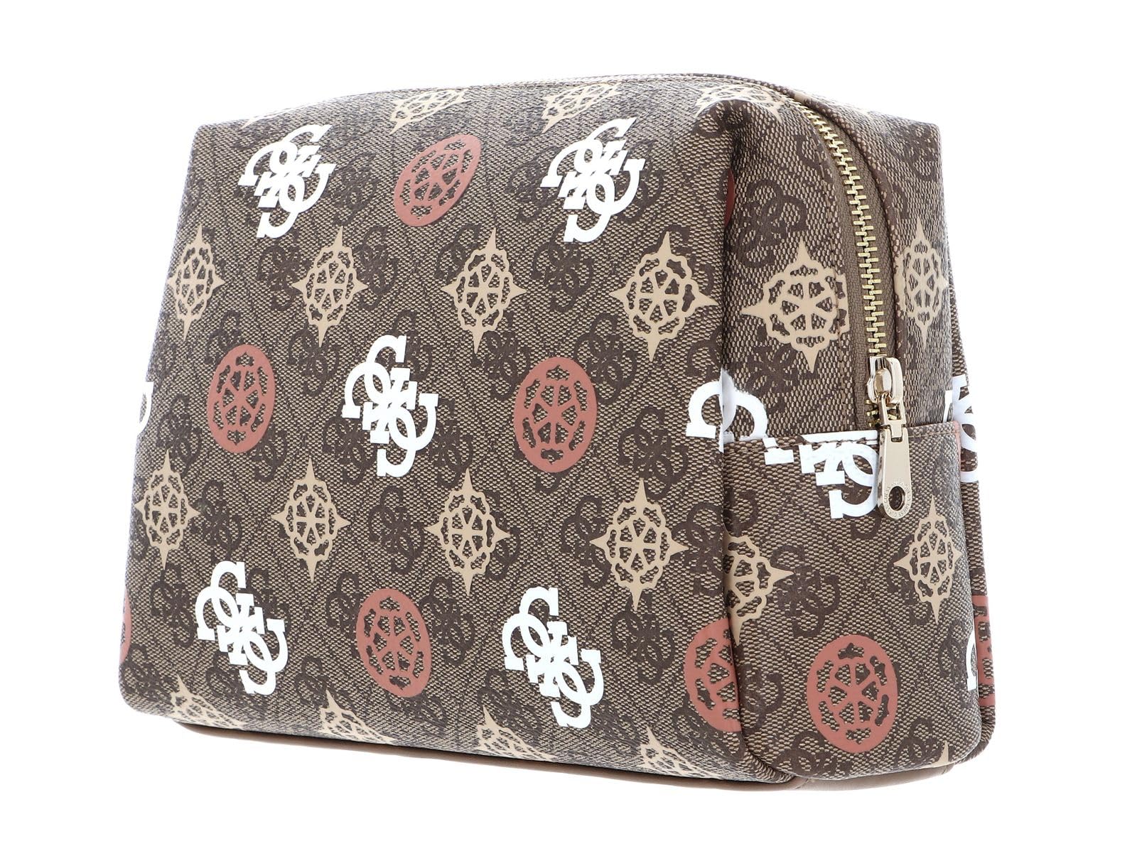 GUESS Bolsa de Maquillaje Large Top Zip Cosmetic Bag Brown Multi marrón