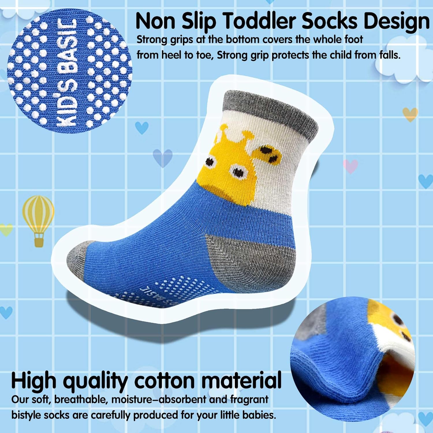 Tphon Toddler Baby Non Slip Socks Infant Anti Skid Socks with Grips 12 Pairs Crew Sock for 0-7 Years Kids Boys Girls - Image 4