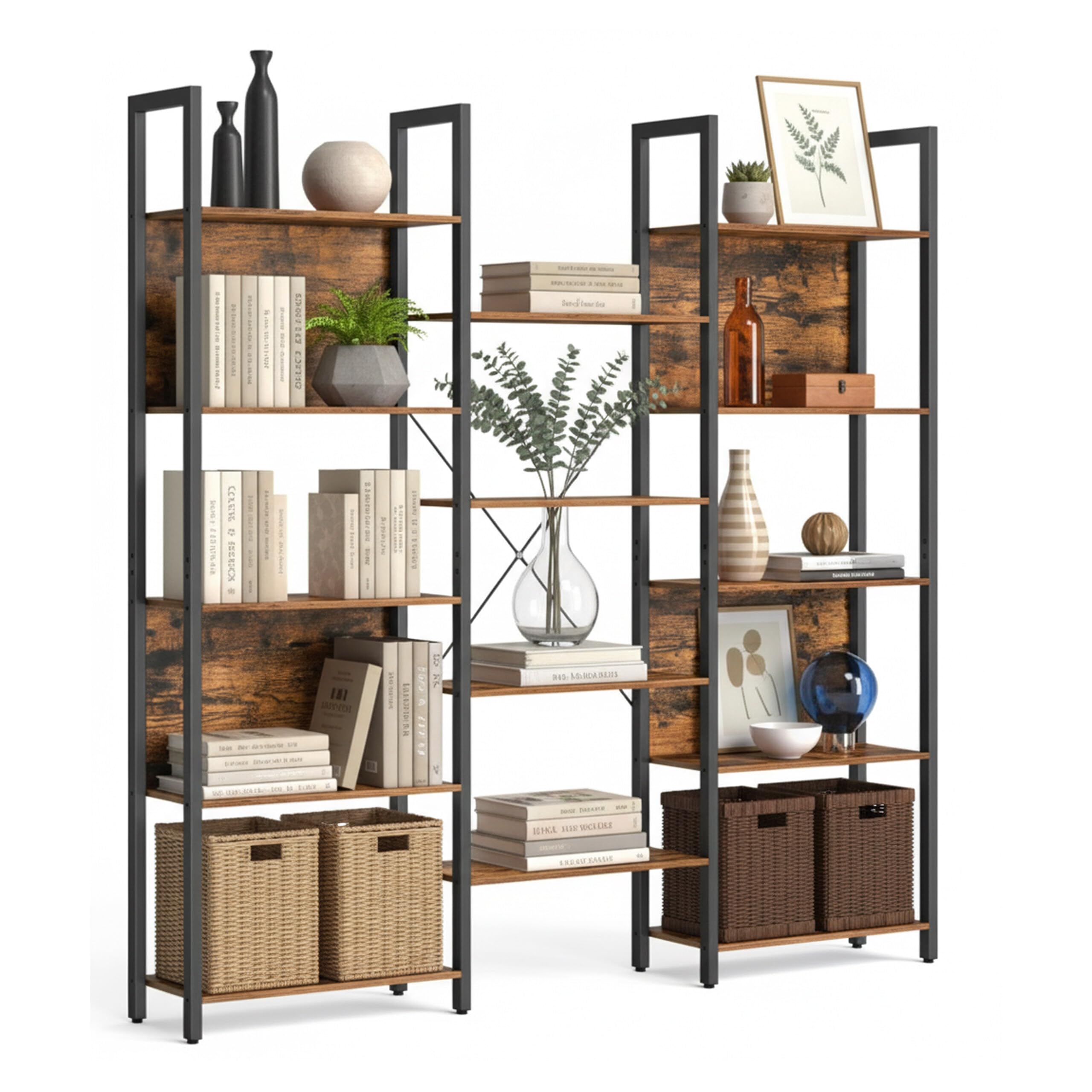 Relaxdays Scaffale Industrial, 14 Ripiani, Effetto Legno, Metallo, HLP: 166x158x24 cm, Marrone
