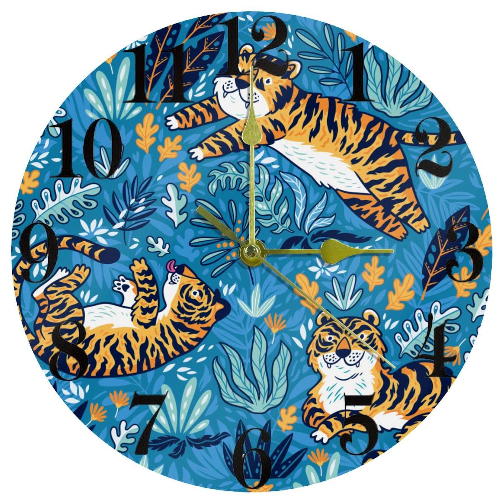 Horloge murale ronde bleue Tiger idéale pour décorer une chambre d'enfant