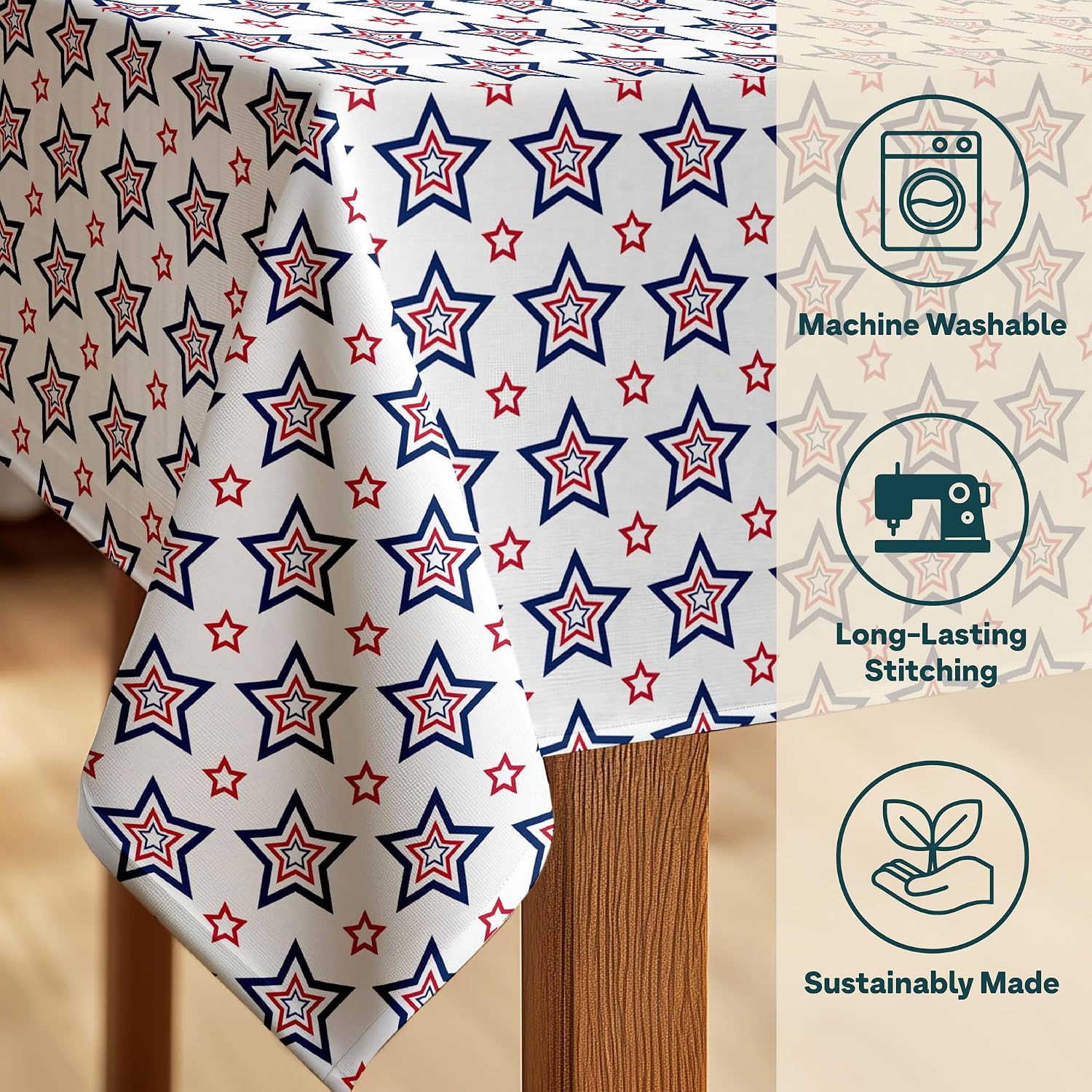 Winslow & Brody American Stars 4th of July Tablecloth | Made in America | Independence Day Home Kitchen Patriotic Table Decorations - 60" x 102" Rectangular