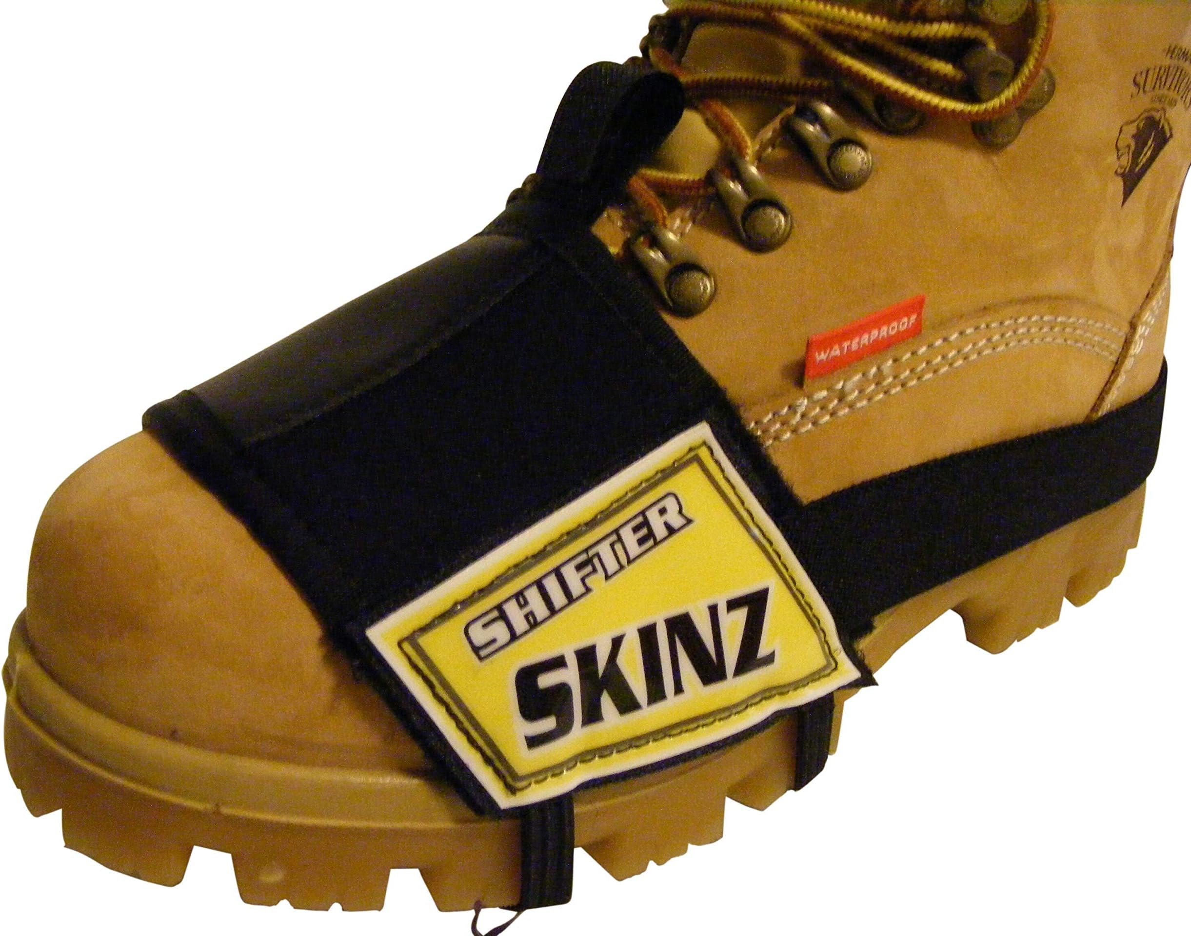 New Yellow Style Shifter Skinz Gear Shift Scuff Mark Shoe Boot Cover Protectors New Stronger Rubber Bottom Non Slip Sleeve Protector and New One Inch Stronger Heel Strap Along with a New Leather Gripper Shifter Pad on Top Eliminate Motorcycle Gear Shifter Scuff Marks