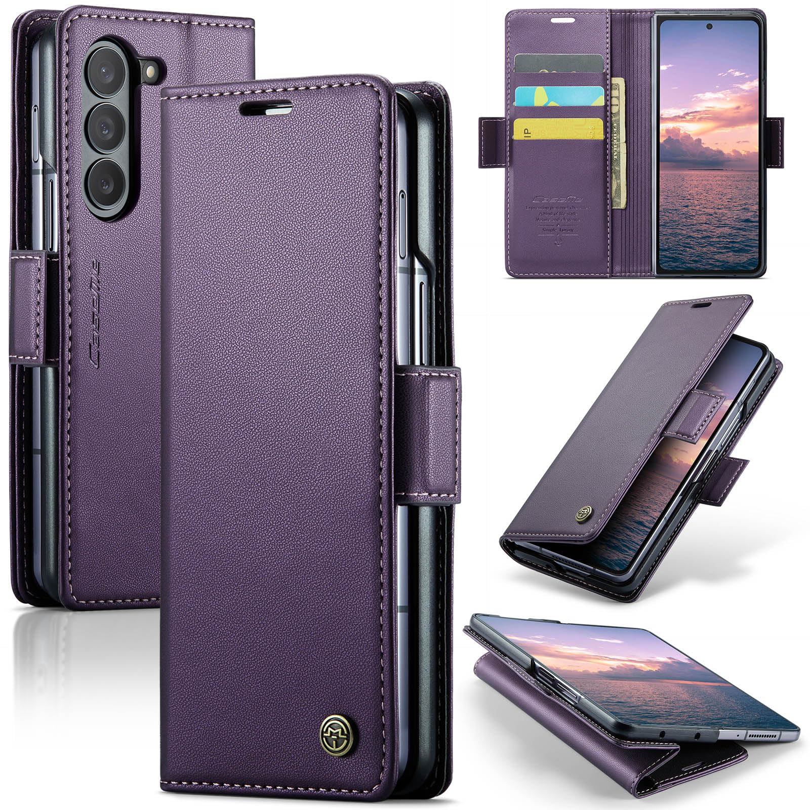 Etui do Samsung Galaxy Z Fold 8 Ultra Wallet Case, Blocking RFID z podpórką 3 gniazda kart kredytowych i magnetyczną szczeliną z klapką Wireless Charging Slim PU Leather Protective Cover
