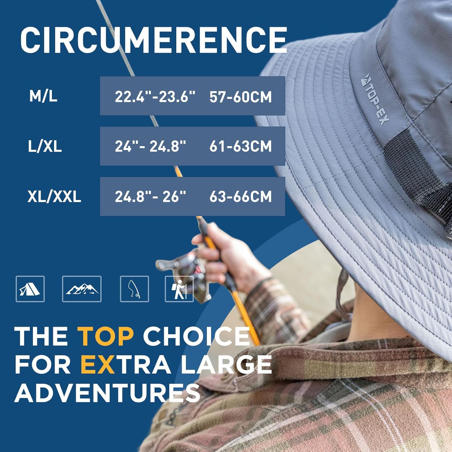 Oversized XL XXL Men's Cooling UPF 50 Sun Hat Lightweight Foldable Wide Brim Bucket Boonie Golf Hiking Fishing - Image 2