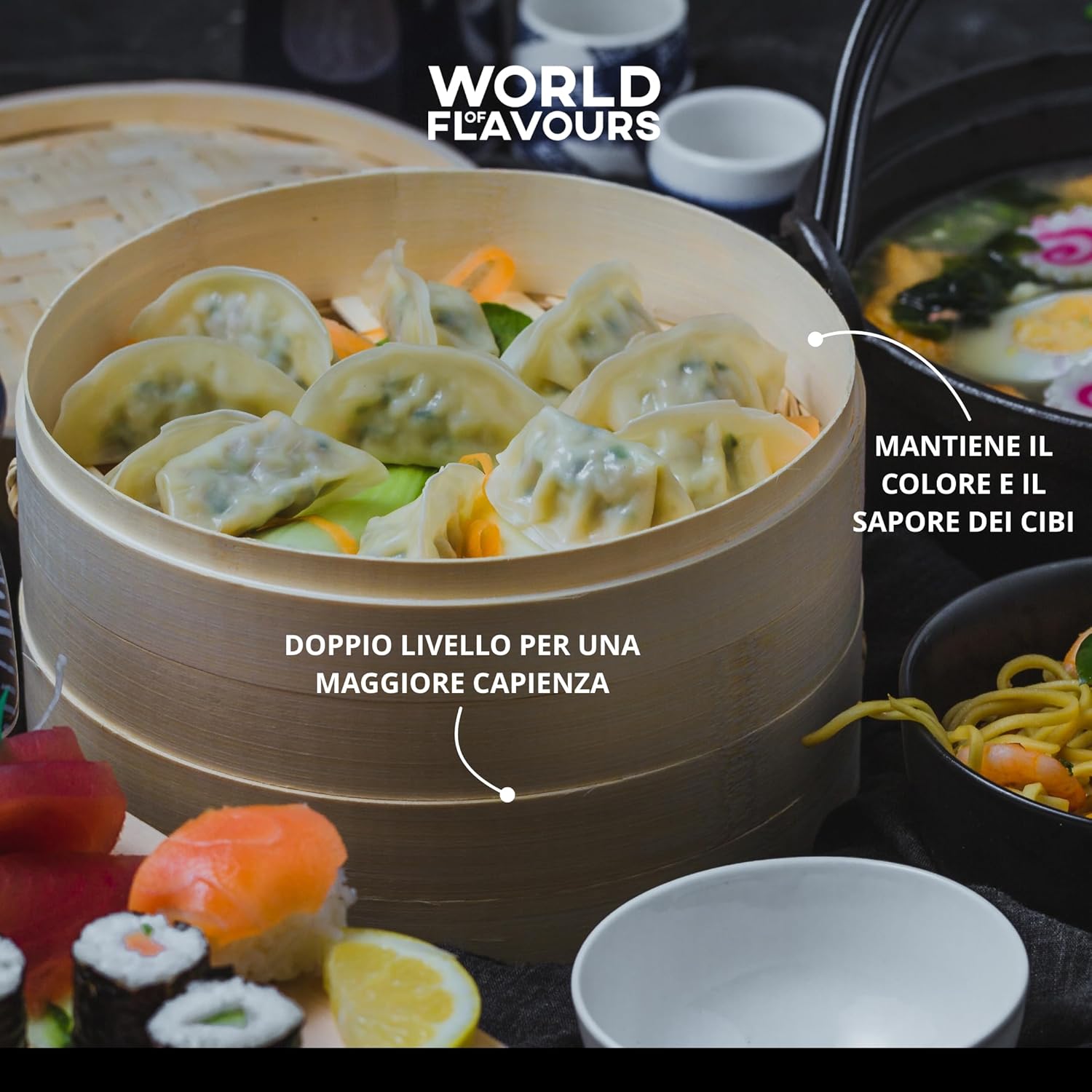 KitchenCraft World of Flavours Bamboo Steamer Basket, 2 Tier, 20 cm, Beige