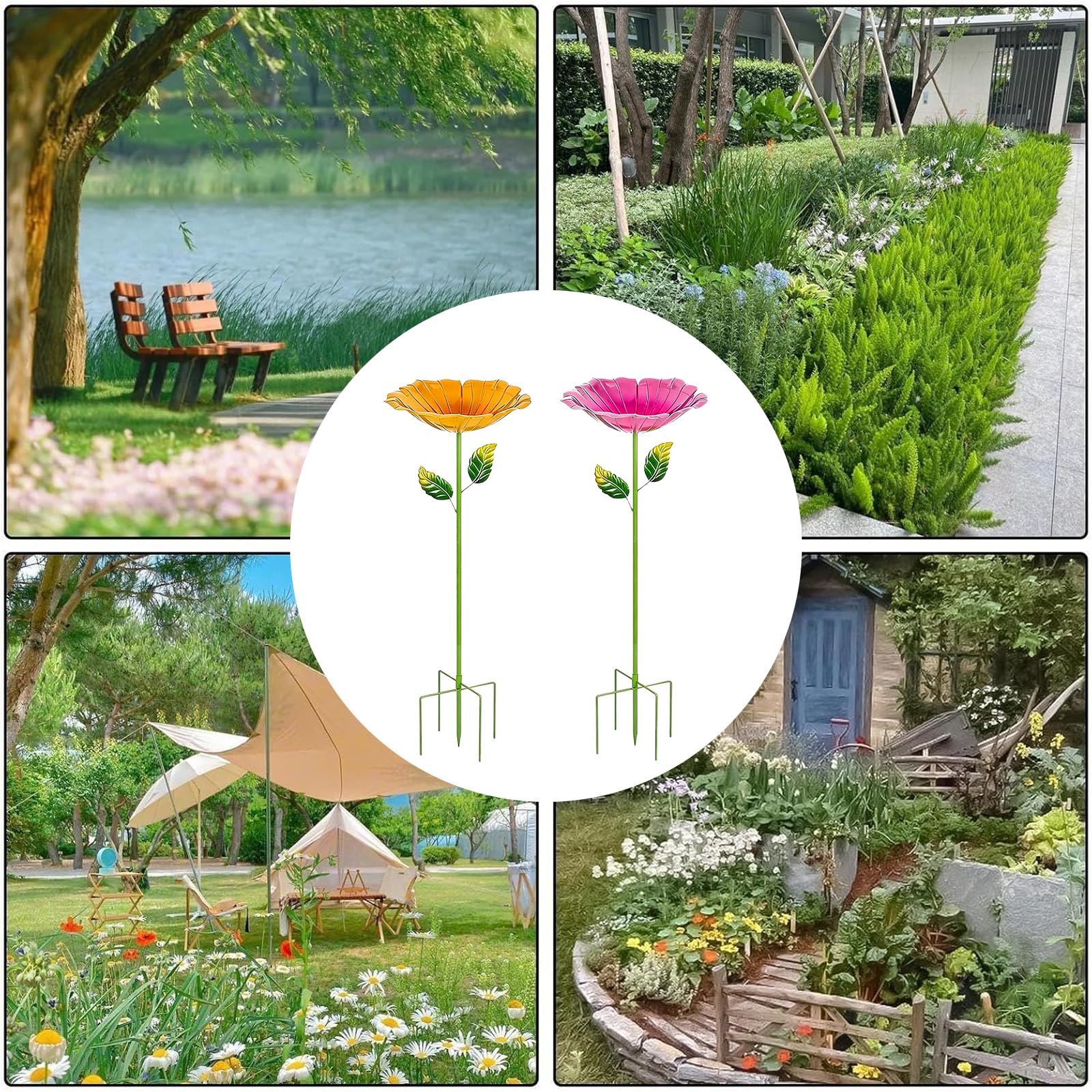 Bain d'Oiseaux 2 Pièces Abreuvoir Oiseaux Exterieur sur Pied Mangeoires pour Oiseaux Bassin Jardin
