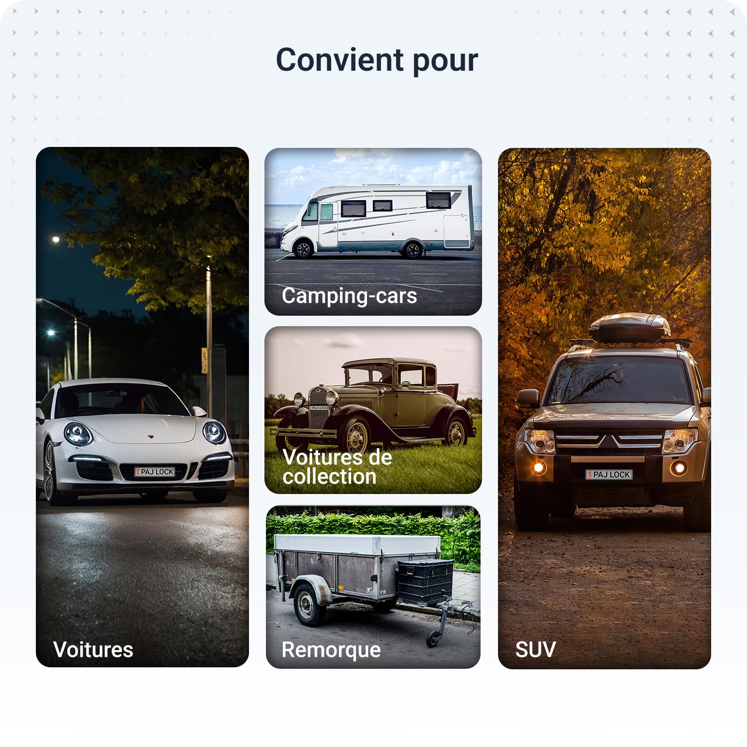 PAJ LOCK - Sabot de Denver - Antidémarrage pour voitures de toutes marques, camions, remorques, motos, caravanes, etc. - Système antivol ajustable – Sabot de Denver robuste avec serrure de sécurité