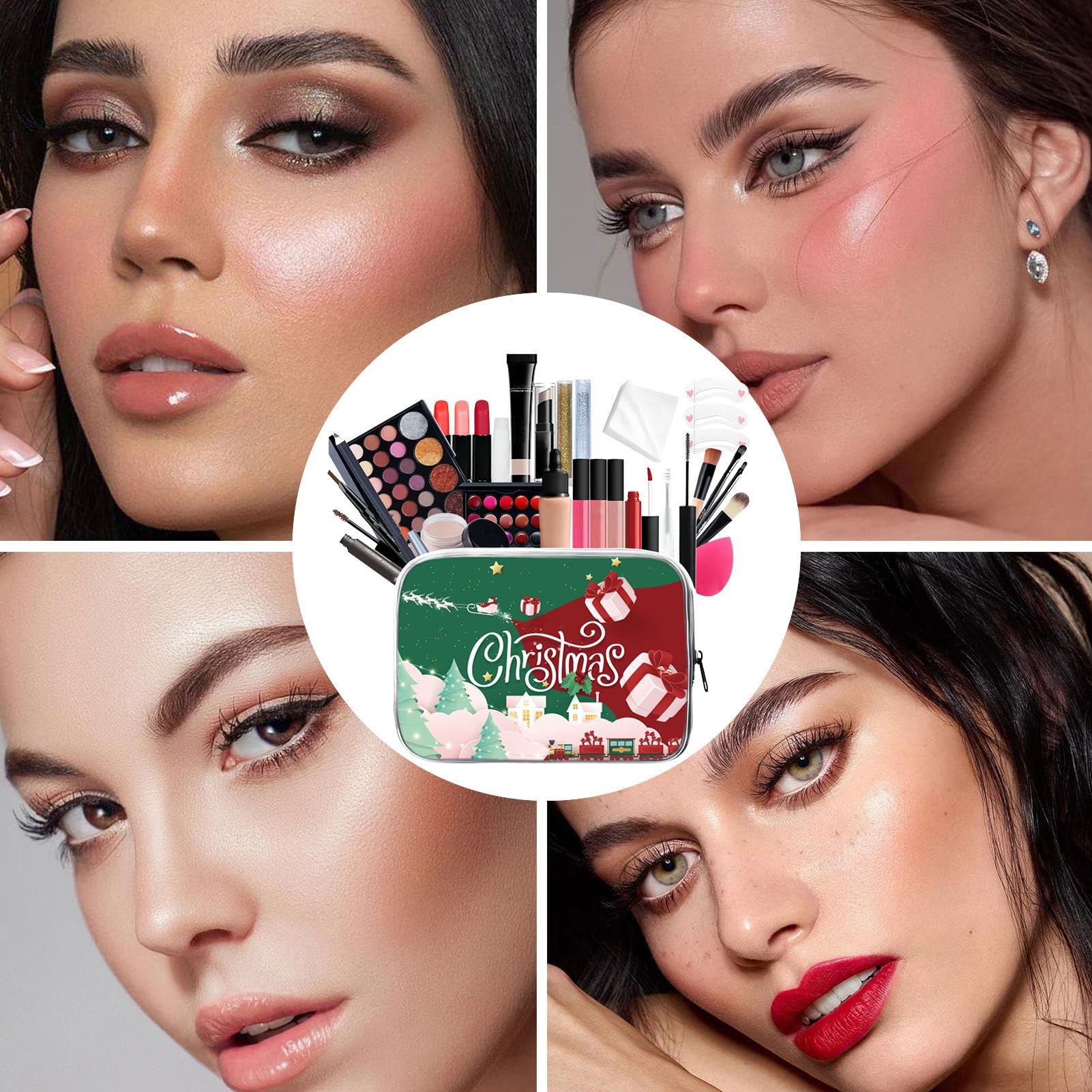 Christmas Makeup Sets Portable Waterproof All Makeup Kit Christmas Set Makeup Bundle Long Lasting Multifunctional Cosmetic Supplies with Storage Box for Girls and Women