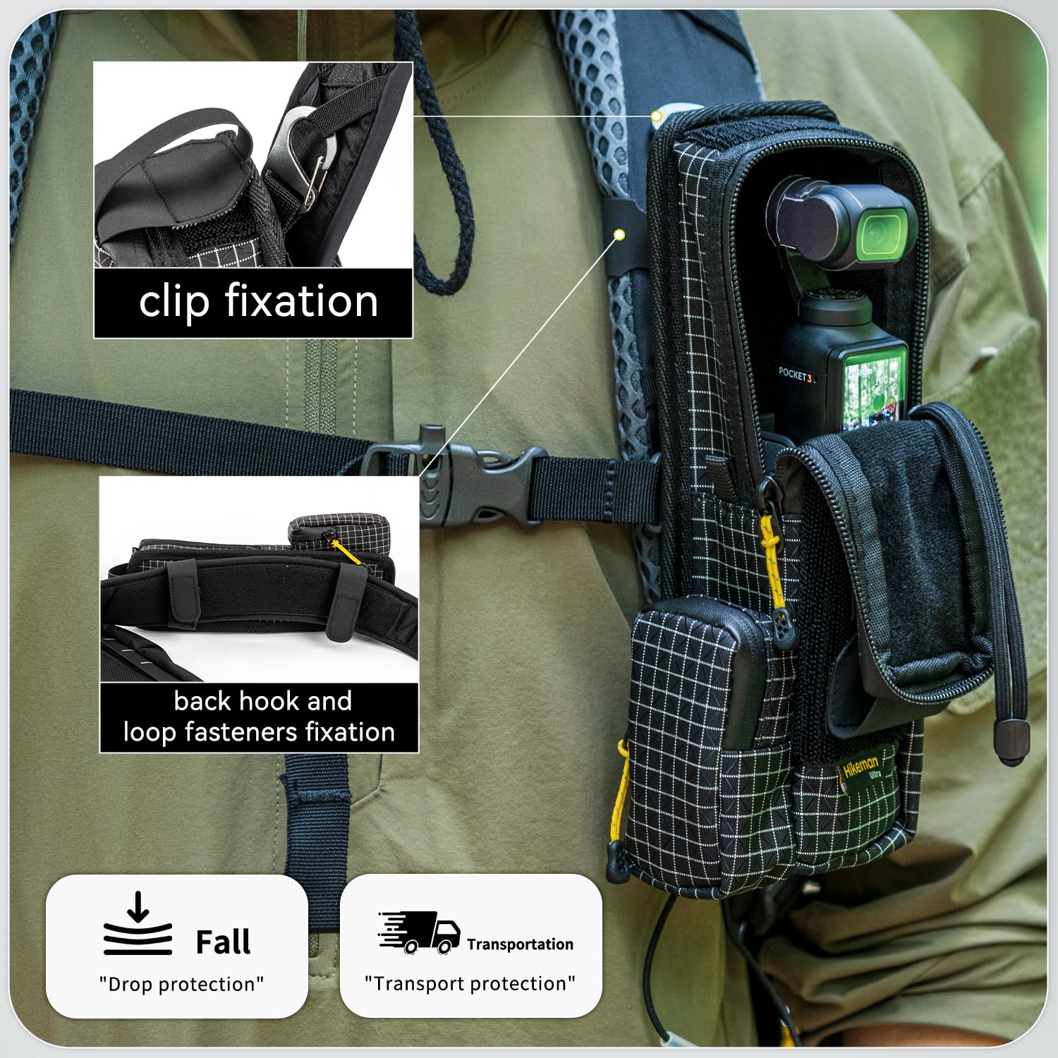 HIKEMAN Borsa da trasporto compatta per DJI Osmo Pocket 3, custodia protettiva leggera, borsa portatile resistente all'acqua per fotocamera e accessori, attrezzatura quotidiana all'aperto e da viaggio