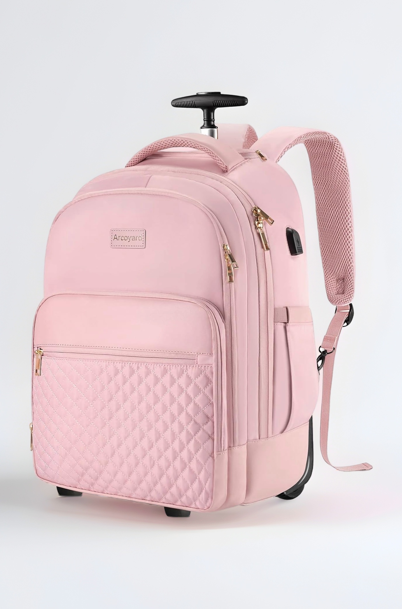 Arcoyard Rolling Backpack Carry On Luggage For Adults With Wheels, 45L Wheeled Backpack For Women, Travel Roller Backpack, Rolling Bookbag for Girls, Pink, Pink, 40L, Rooling Backpack