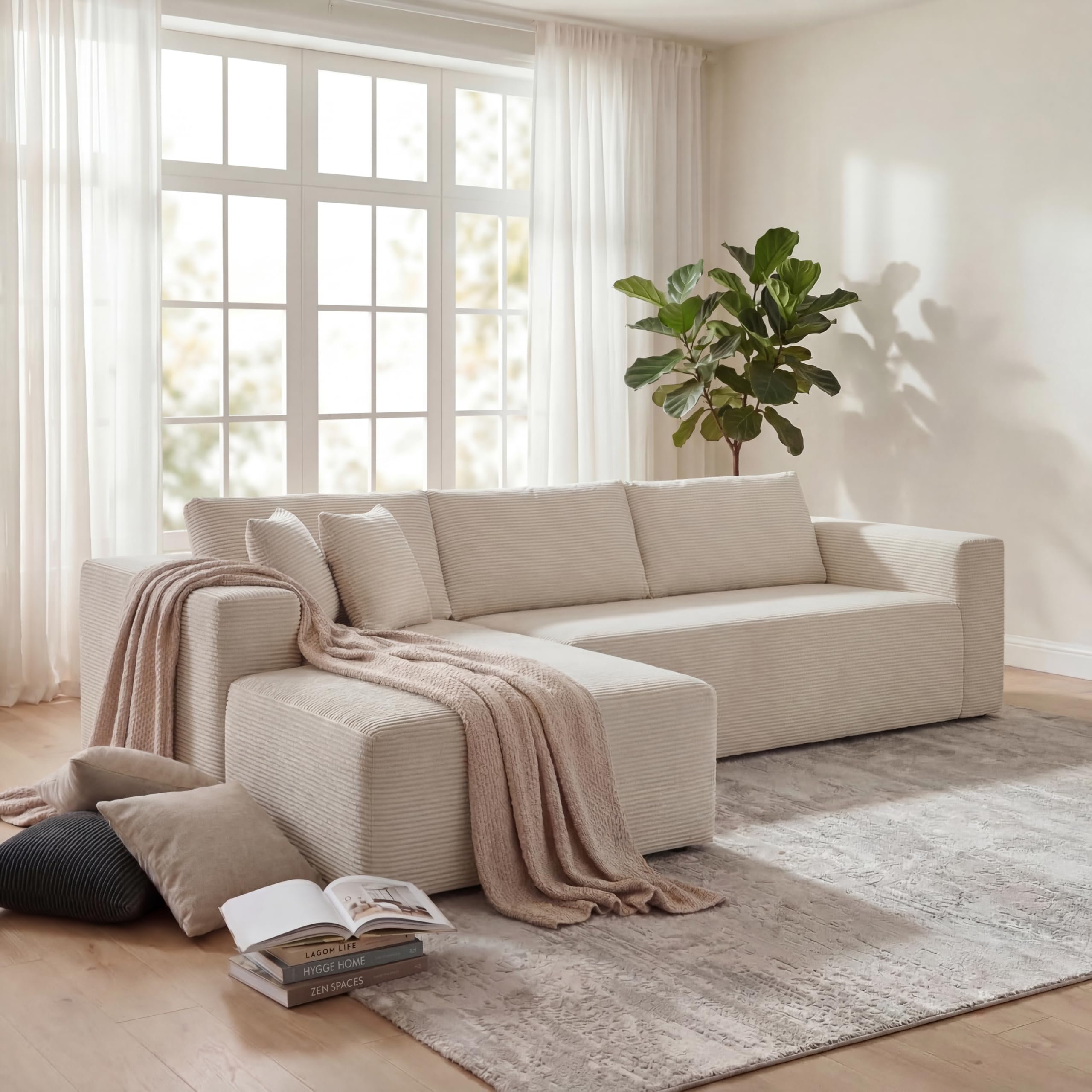 111" l shaped modular sectional sofa couch, modern boneless couches with chaise for living room beige, no assembly cloud couch sleeper sofa (only chaise)