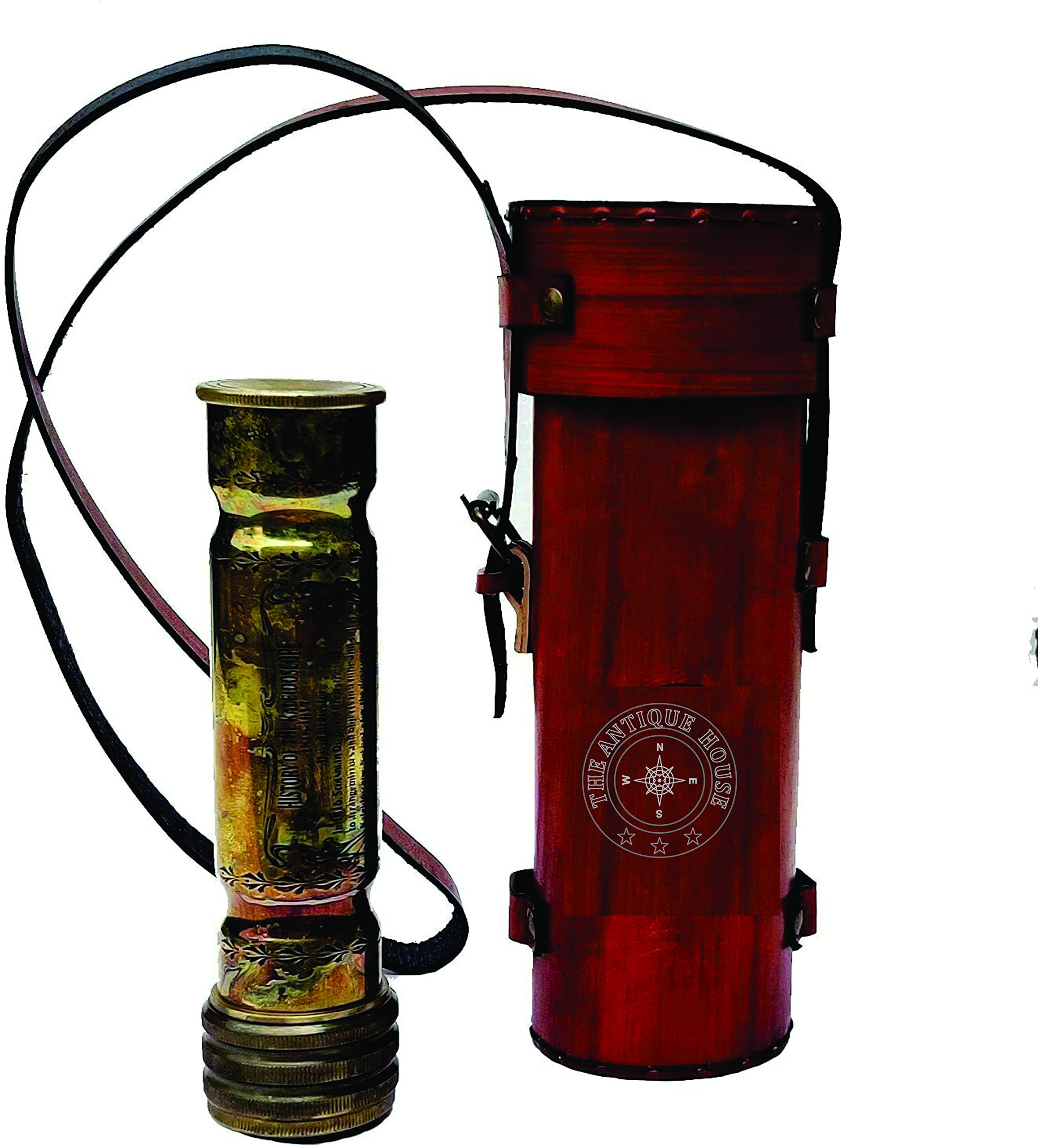 THE ANTIQUE HOUSE Brass Working 8 Inches Multicolored Kaleidoscope with Leather Cover Best Birthday Gift for Children