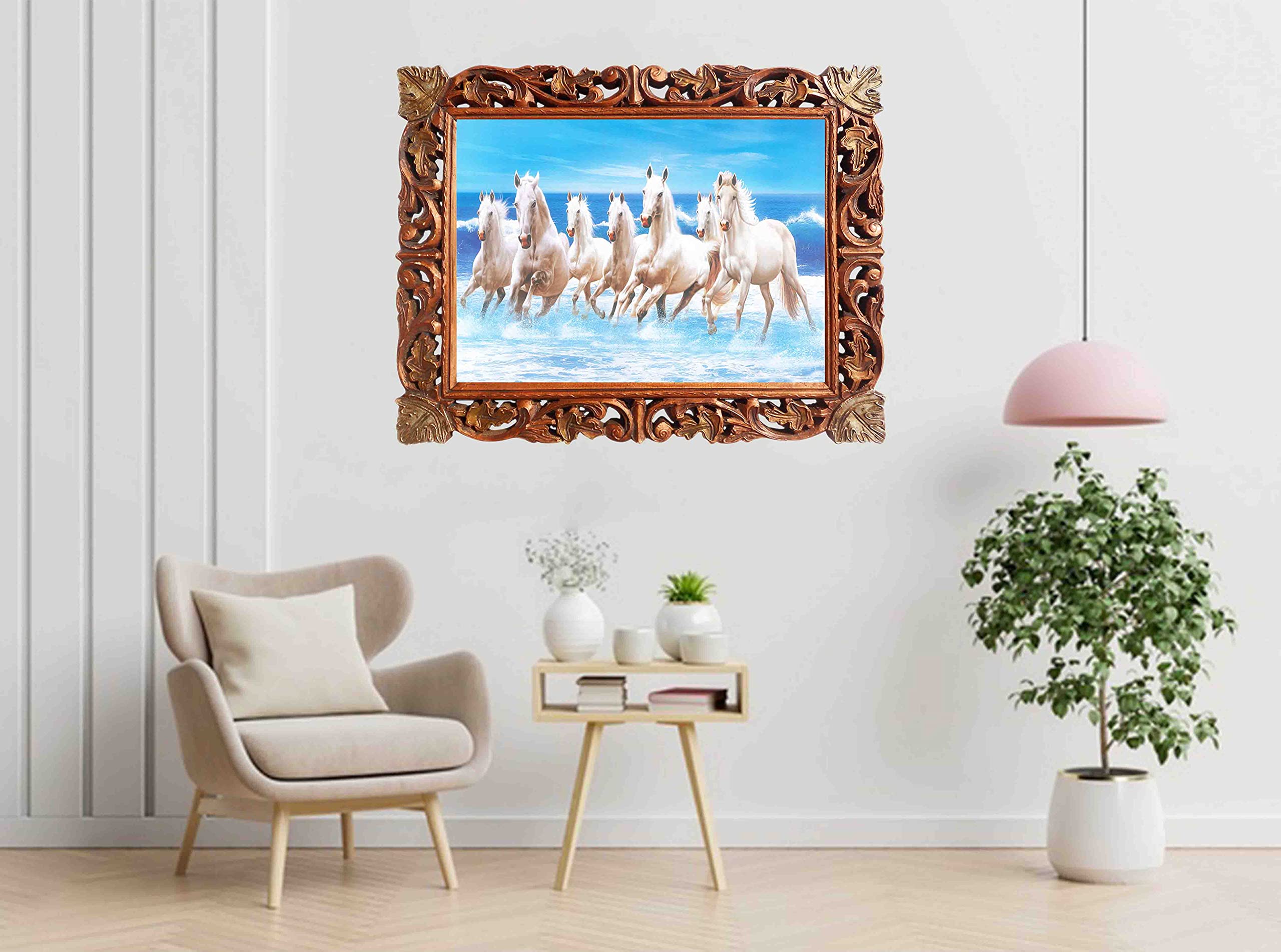 Amazon.co.jp: 海に飛び跳ねる7匹の走る馬、ウォールポスター - Vastu