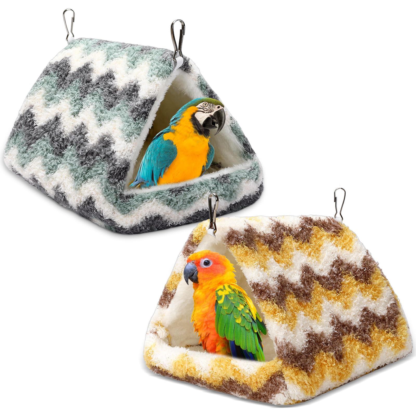 PETKNOWS Paquete de 2 casas de nido de pájaros, hamaca colgante mullida para loros, cama de pájaros para jaula de pájaros, juguete de nido de felpa para loros, guacamayos, periquitos, cacatúas