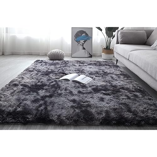 Soft Fluffy Area Rug for Bedroom Living Room, Shag Floor Carpet Furry Rugs Comfy Plush Throw Rugs for Kids Child Girls Dorm Playroom Nursery Shaggy Home Decor Accent Carpets, 200x300cm Grey