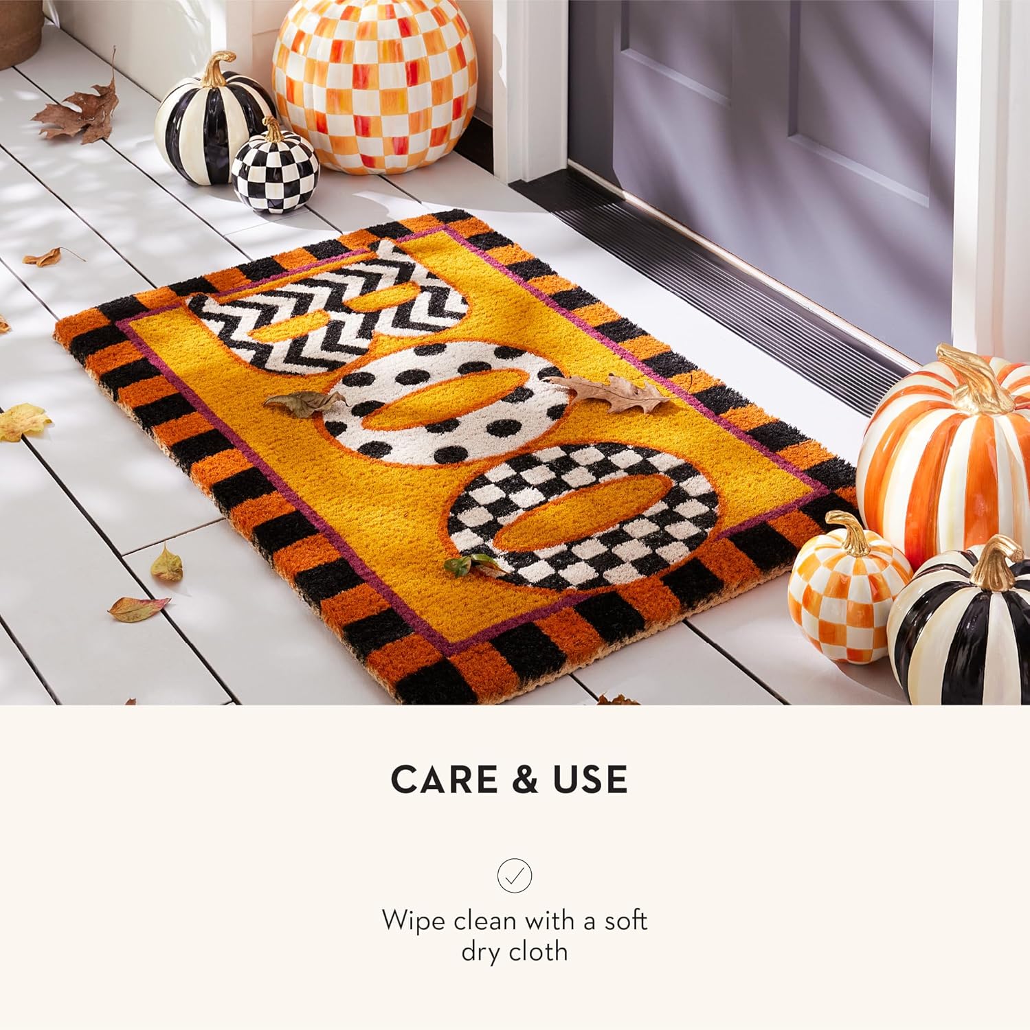 MACKENZIE-CHILDS Small Pumpkin, Resin Halloween Home Decor, Orange-and-White Orange Check